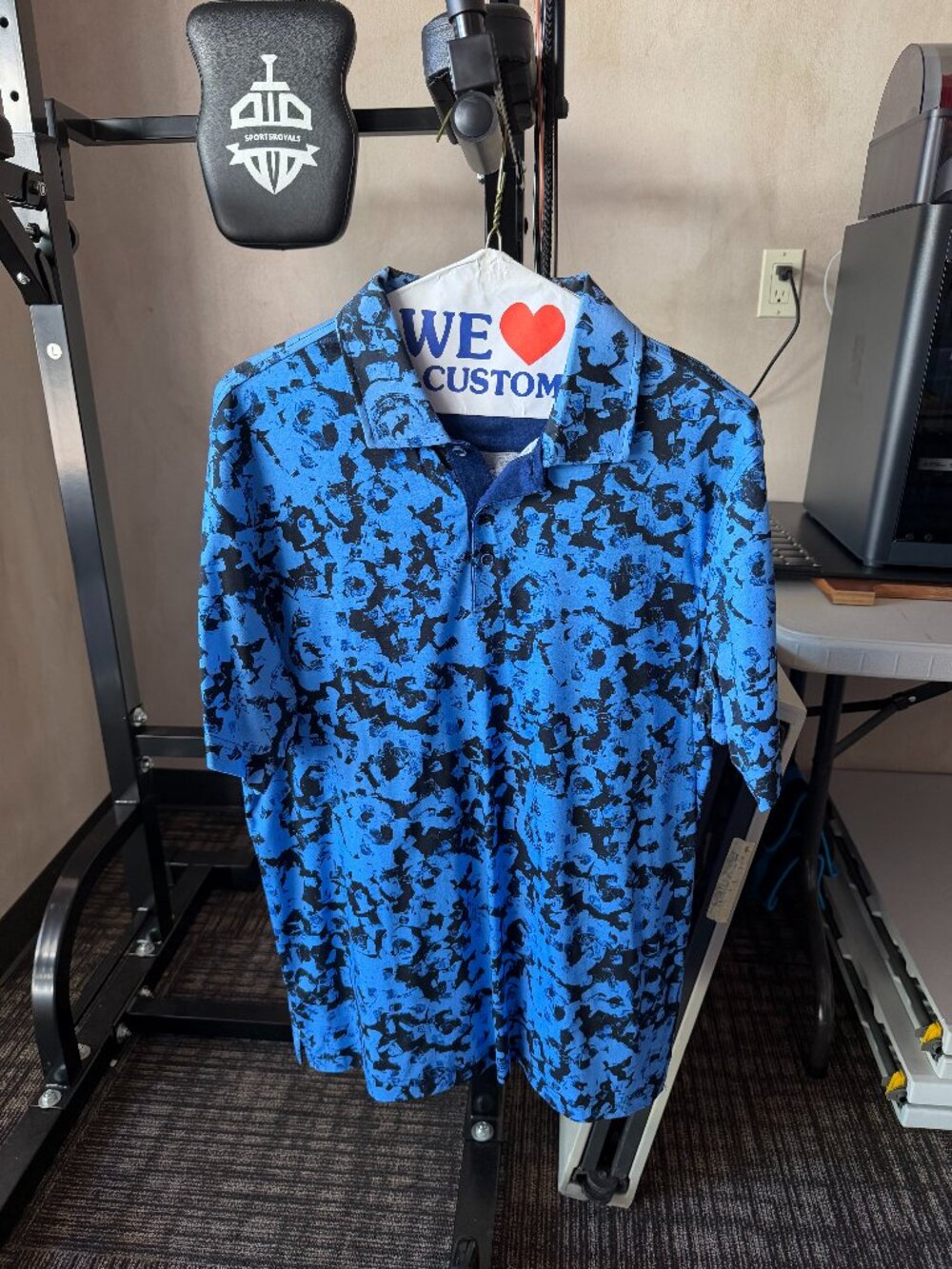 Bugatchi Men’s Blue Abstract-Print Mercerized Cotton Polo M